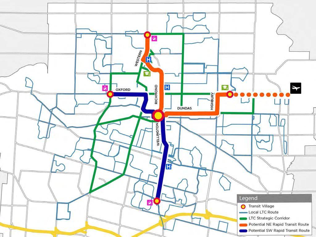 Preliminary Preferred Rapid Transit Corridors As shown at Public Information Centre #2 in May, the assessment framework led to the preliminary recommended