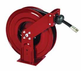 506300 SINGLE ARM GREASE HOSE REEL Lightweight one piece molded composite barrel assembly 6mm ID x 10m capacity Extra large 4 x 10mm long plastic ratchet mechanism and latch paul Full ported shaft