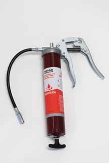 eliminates the possibility of dummy lubrication High volume/high pressure option results in quicker and more effective greasing One hand operation, 4 jaw coupler and 30cm long flexible extension