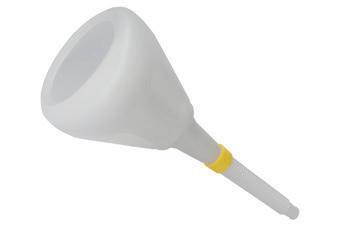 Professional plastic funnels yellow / white / grey made of polyethylen funnels with outlet tube filter made of polyethylen, brass or