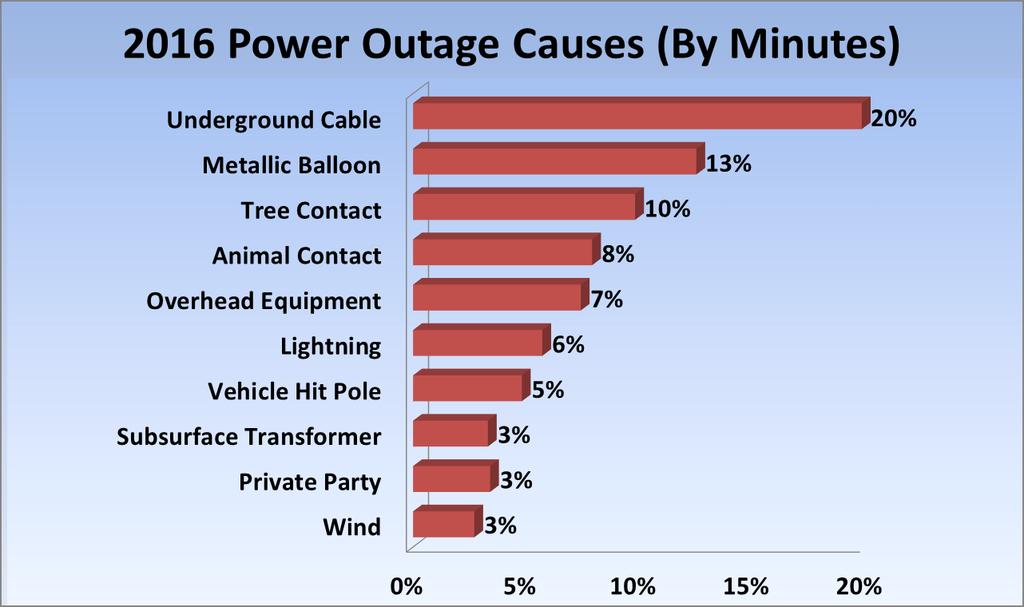 1.5 Outage Outage causes are evaluated periodically to determine how to structure operational and capital programs. The causes are tracked by frequency and by customer minute interruption (CMI).