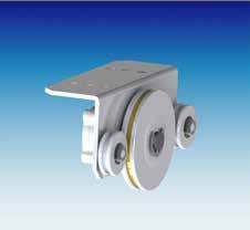Radial Damper LD 100 with Rope Pulley Ø 90, two small rope pulleys Ø 40 and wide mounting bracket The radial damper LD 100 with rope pulley Ø 90 and two additional guiding pulleys Ø 40 damps by means