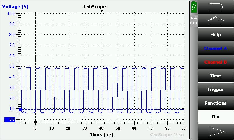 4. Digital MAF waveforms Gasoline (non-turbo) - digital MAF sensor: Karman-Vortex type (Vehicle: Mitsubishi Eclipse 1.