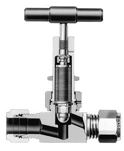 2 ellows-sealed Valves ar, round, or toggle handle; pneumatic actuation also available. Stainless steel actuator is hardened for strength and wear resistance.