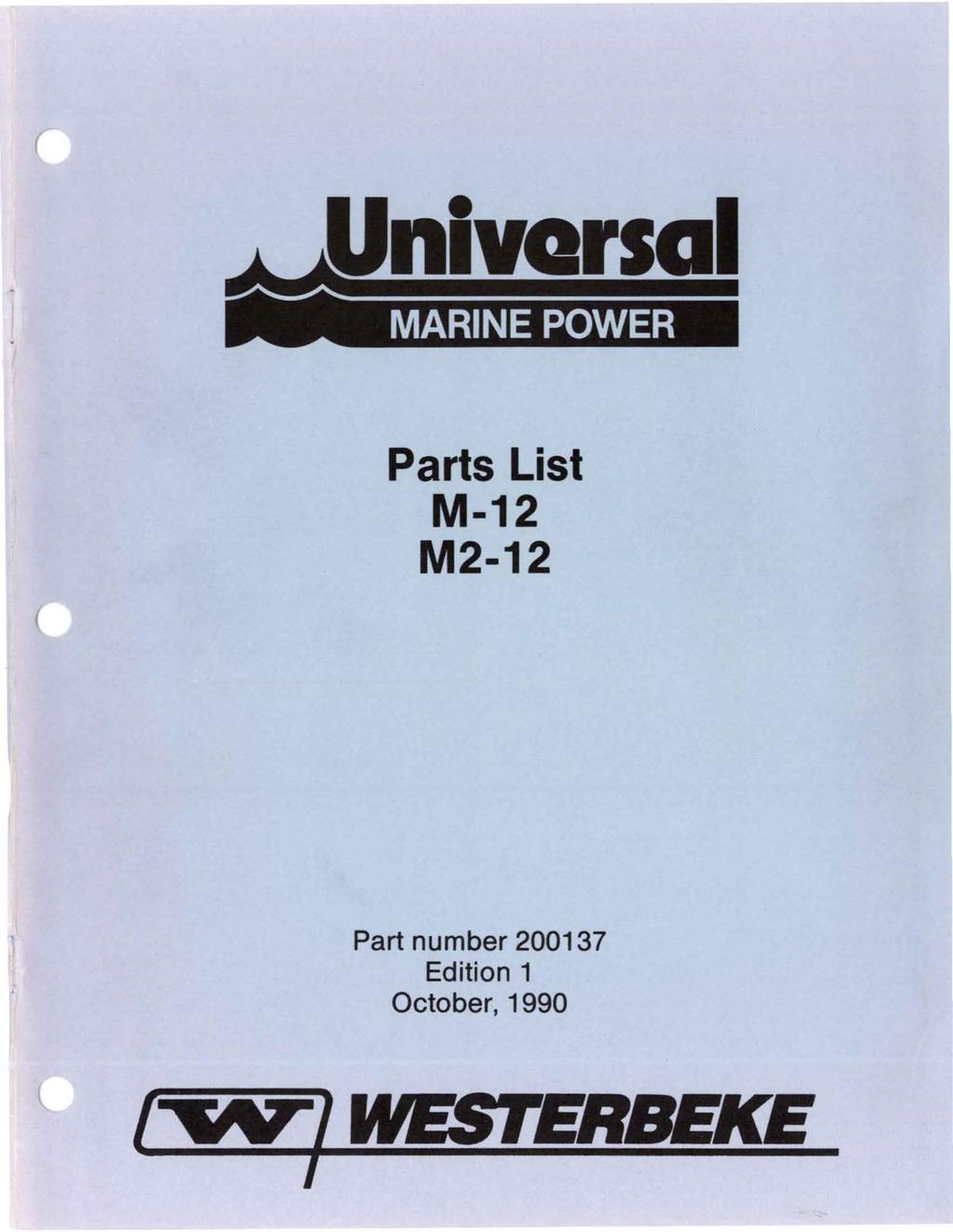 nivarsal Parts List M-12 M2-12 Part