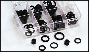 DELUXE A/C SERVICE REPAIR KIT Replacement gaskets, depressors, o-rings and nylon guides for charging hoses and adapters.