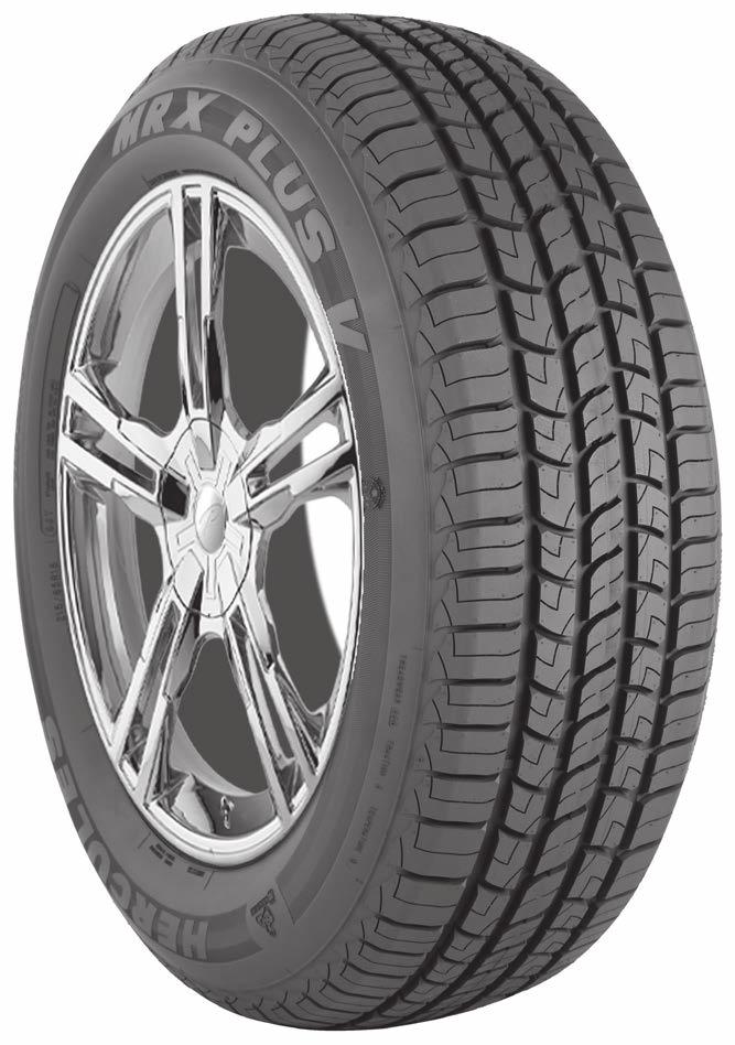 Variable pitch tread design for a quiet ride. T-rated. Size & Hercules MRX Plus V M+S Rated Max T-Speed Rated 02163 185/65R15 88T STD BSW 440 A B 5.5 1235 44 24.35 7.35 10.0 19.