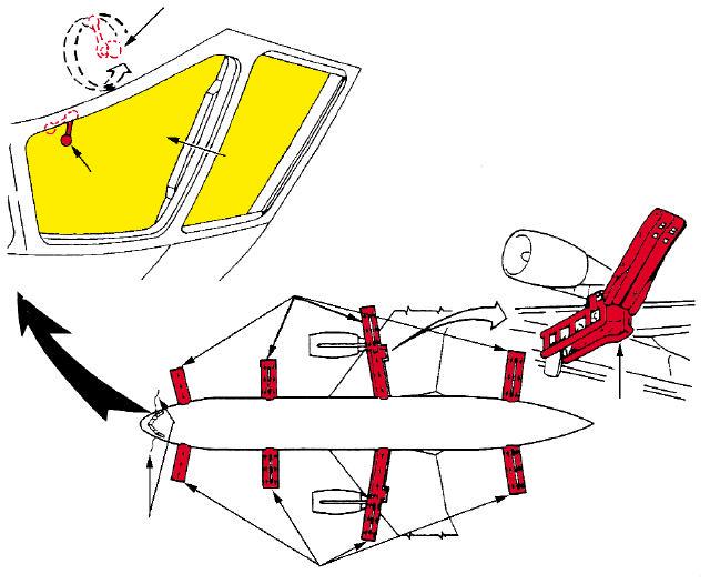 MD-11. 5 AIRCRAFT EVACUATION ROUTES AND CLEARVIEW WINDOW ENTRY 1. EVACUATION ROUTES a. Escape ropes are located in the flight compartment. b.