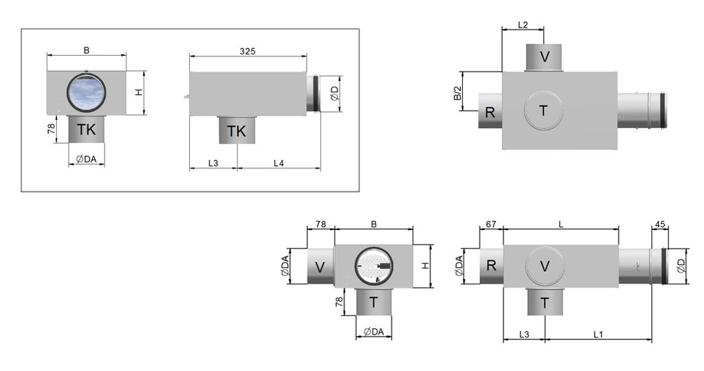 AFK-TK is used with DSO where there is no need for damper and measuring outlet. DESIGN AFK plenum box is available in three versions; straight, angle and Roof design.