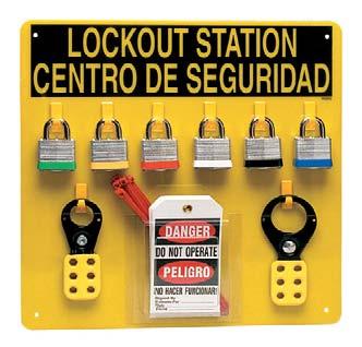 Danger Do Not Operate Tags 20-Lock Board & 20 Steel Padlocks 51194 Station Board Danger Do Not Operate Tags 20-Lock Board w/ 20 Safety Padlocks 121507 Estacion de Bloqueo Board