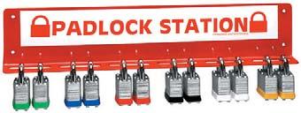 Steel Padlock Control Centers Constructed of red powder-coated 22 gauge steel Each metal hook can hold 2 locks Two keys supplied for cabinet lock Small center holds 16 locks (10 H x 12 W x 2 D) Large