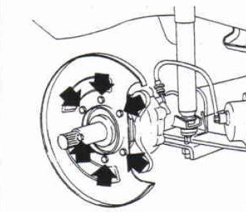 5. Using a suitable tool, remove the wheel bearing lock nut and then the wheel hub from the vehicle. 6.
