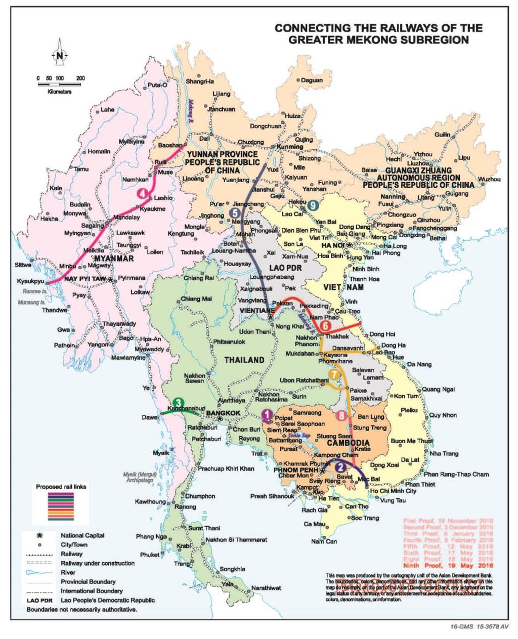 Link 4: MYA-PRC Muse/Ruili Link 5: LAO-PRC Boten/Mohan Link 3: MYA-THA Dawei/ Banpunamron Link 1: CAM-THA Poipet/Border Bridge/ Aranyaprathet Link 9: VIE-PRC Hekou/Lao Cai
