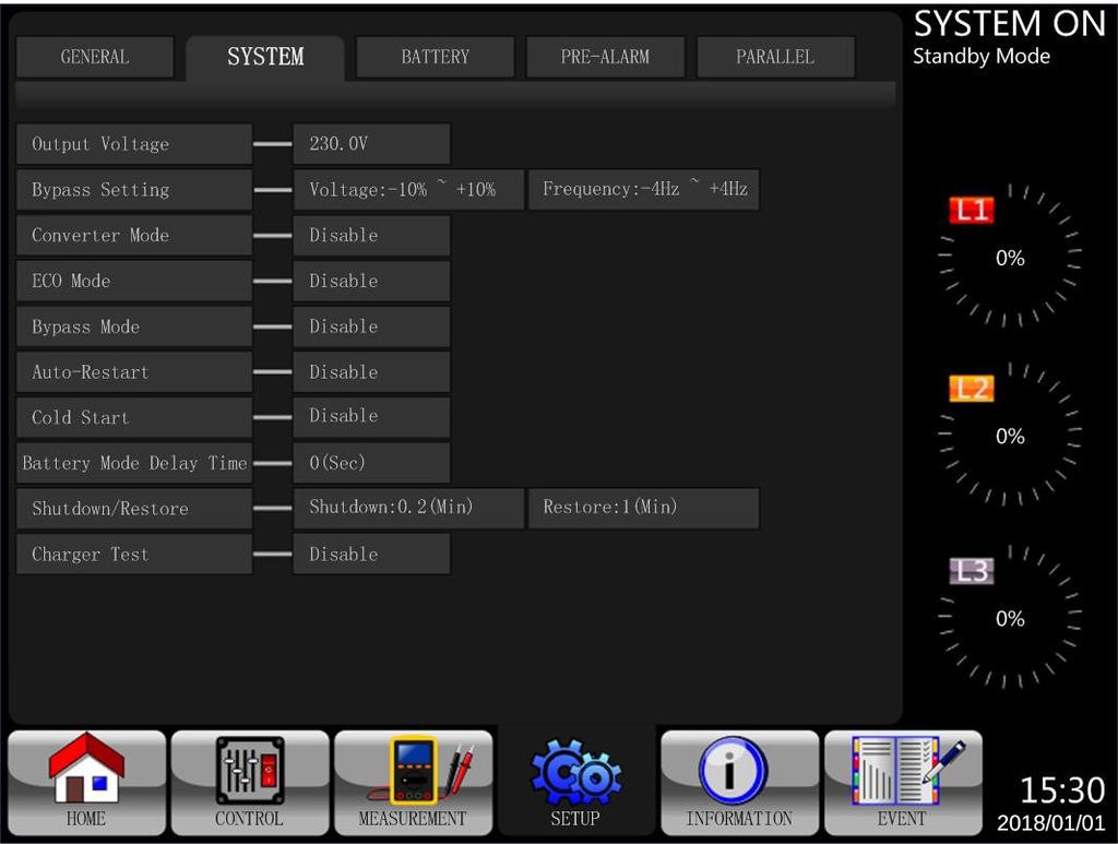 4. Control Panel and LCD Operations 4.2.5.2 Setup-System Screen The Setup-System Screen and setting options are shown in Figure 4.14 and Table 4.8.