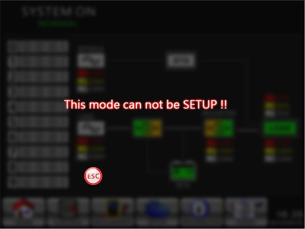 If an option is not available under a specific mode, a warning screen will appear (Figure 4.15). This mode cannot be set up!! Figure 4.14 Setup-System Screen Figure 4.15 Warning Screen Table 4.