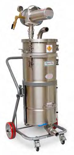 6. Vac Systems Tiger-Vac SS-IT EX (TC) RE (CFE) HEPA How the Unit Works: Stainless steel SAE 304 Interceptor Tank and Drain Valve and powder coated Tilting Cart. Less than 10 Ohms of resistivity.
