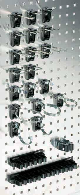 Accessories 1 2 Tool holders Base plate made of compression-resistant plastic with retaining clip For installation on perforated panels and side walls 3 Part no. Fig.