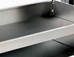 Trough tray Trough tray, high: Edge raised at back 100 mm, at front 100 mm Trough tray, low: Edge raised at back 100 mm, at front 50 mm 7 unit widths 360, 460, 582.
