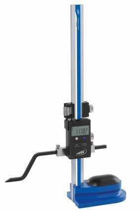 0349 DIGI-MET Height gauge with sliding scriber NEW Proxi Measuring beam is made from special steel LCD-display 11 Fine adjustment Setting screw Steel base with dirt grooves Scribing possible from