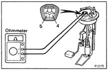 C (68 F) If the resistance is not as specified, replace the fuel pump, lead wire or fuel pump bracket. 2.