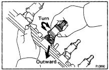 (d) Except California: Apply a light coat of gasoline to a new Oring, and install it to each injector.