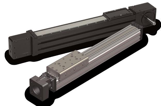 Figure 2: Rodless electric timing belt and electric screw actuators (left); Pneumatic rodless actuators (right) The guide elements themselves, whether profiled rail, round rail or other rolling or