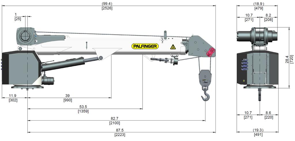 TECHNICAL SPECIFICATIONS CRANE RATING Rated lifting moment Maximum lifting moment Boom extension 1 hydraulic, 1 manual extension Hydraulic outreach 2 hydraulic extensions Crane weight Electric Crane