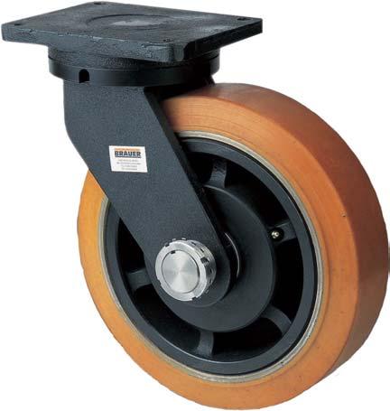QZ Series Swivel load rating 4200 WITH VRITY OF WHL OPTIONS (S TBL BLOW) or H SWIVL Note: Press-on band polyurethane wheel shown Top plates have fixing holes to suit 16mm diameter bolts () Swivel top