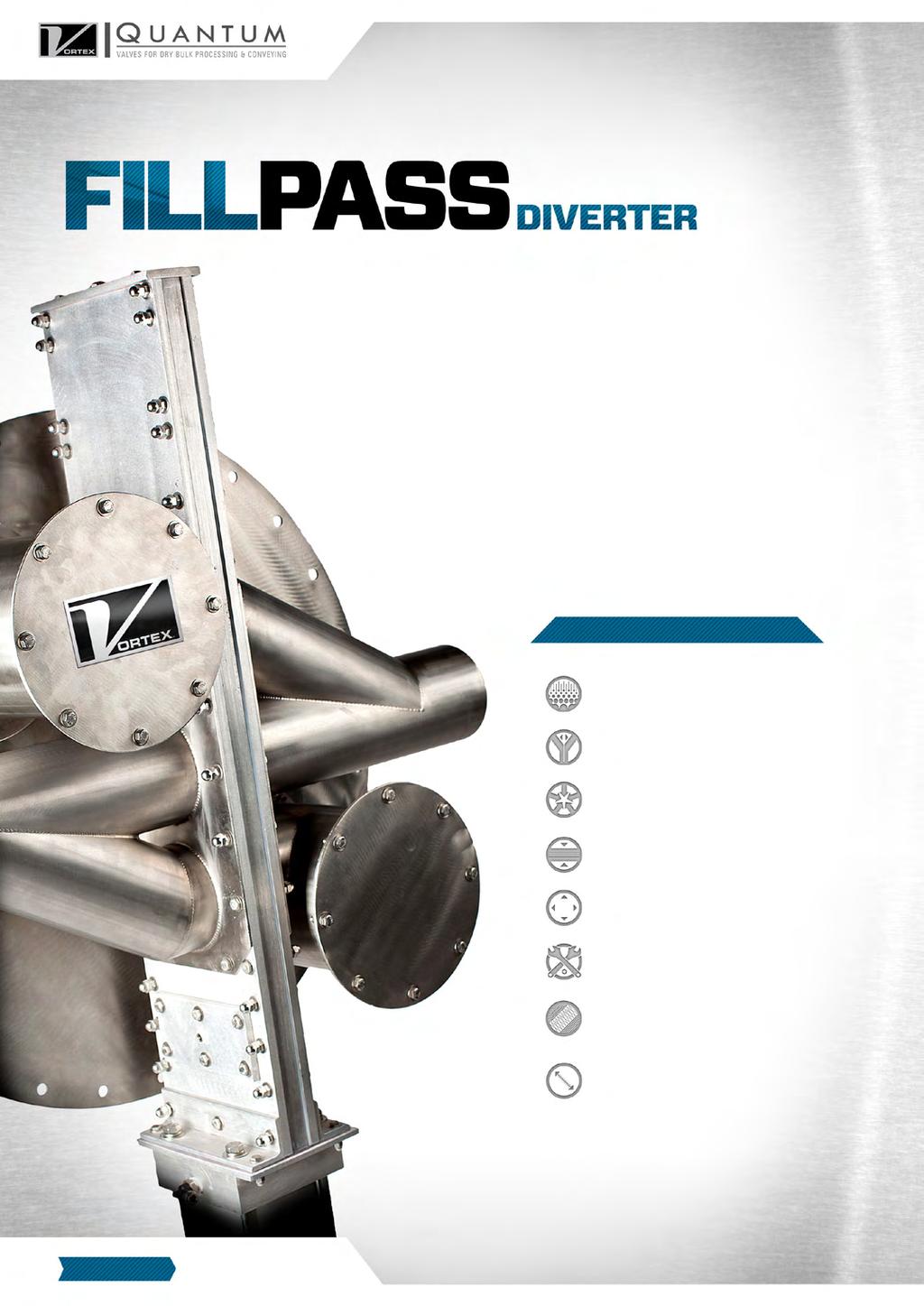The Vortex Fill Pass Diverter is specifically engineered to handle dry bulk solids in vacuum or dilute phase pneumatic conveying systems with pressure up to 15 psig (1 barg) depending on size.