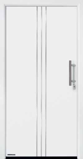 Create a stylish entrance area Style 010, view 460 NEW Shown: standard colour Traffic white, silk matt, RAL 9016, with stainless steel view 460 Stainless steel handle HB 14-2 on steel infill, ribbed,