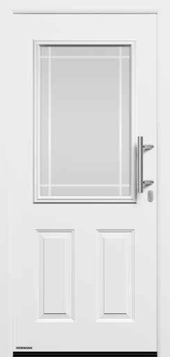 Style 430 Shown: standard colour Traffic white, silk matt, RAL 9016 Stainless steel handle HB 14-2 on steel infill, triple-pane insulated glass,
