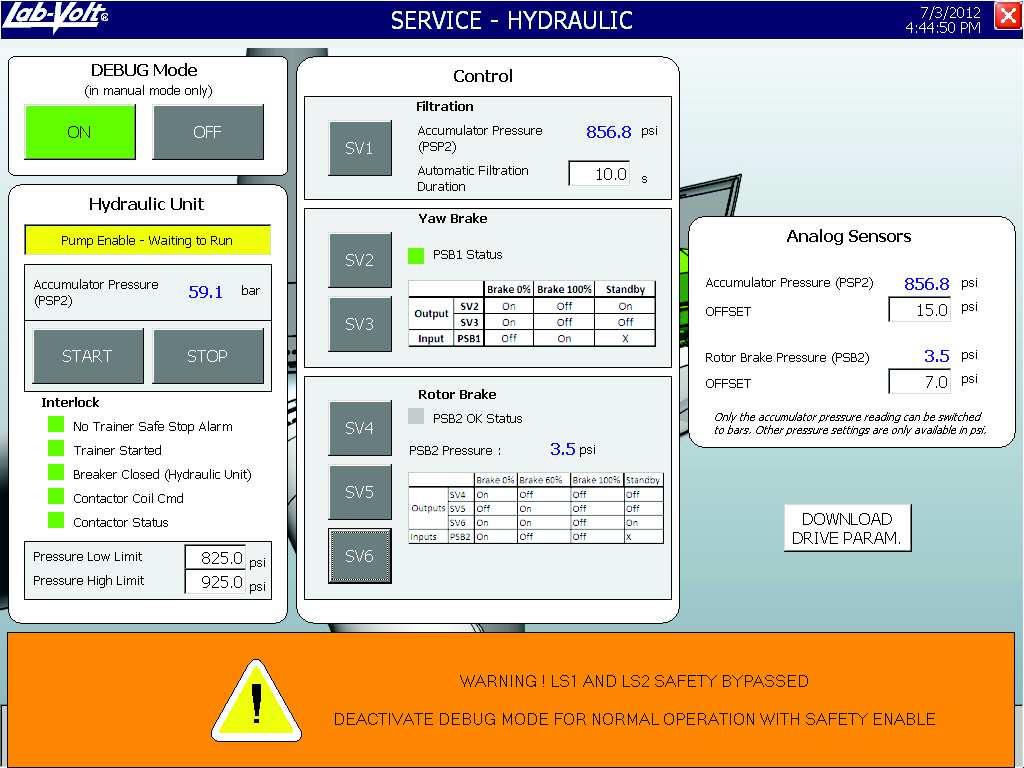Ex. 3-1 Basic Hydraulic Circuit Procedure Outline Figure 3-49. DEBUG mode in the SERVICE-Hydraulic screen.