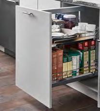 The door mounted Base Pull-Out Pantry, for full height base cabinets is the principle that introduces order, space and transparency into every base cabinet!