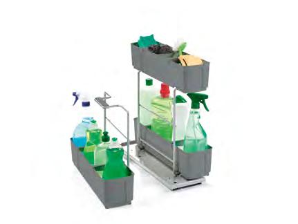 cleaningagent Pick-up-and-go Clear the Clutter the Kesseböhmer cleaningagent is functional, portable and affordable. he caddy, complete with the clipped-on dividers, lifts right out of the pull-out.