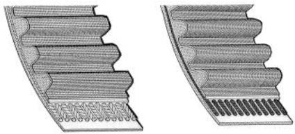 The purpose of this paper is to gather information on the behavior of belts that differ mainly with the teeth shape in the transverse direction and especially the temperature influence of the various