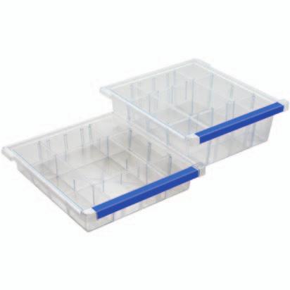 Trays 100/160mm deep translucent high impact plastic trays with integral handle (max load per tray 5kg) Each tray is supplied with plastic clip on label cover &