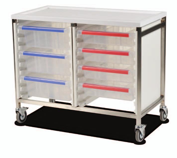 Caretray Trolleys Caretray Trolleys - Low Level, Double Column, Easy Clean Low level single column easy clean procedure trolley, designed for improved and complete cleaning (including steam cleaning)