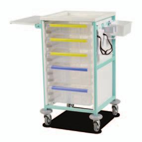 positive stops, preventing trays from being accidentally withdrawn Carerails fitted to each side of the trolley to support a wide range of accessories (see options) 100/160mm deep translucent high