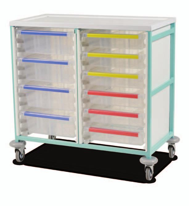 Caretray Trolleys Caretray Trolleys - Double Column Double column procedure trolley One piece welded frame (requires no on-site assembly) Quick and complete removal of top and side panels provides