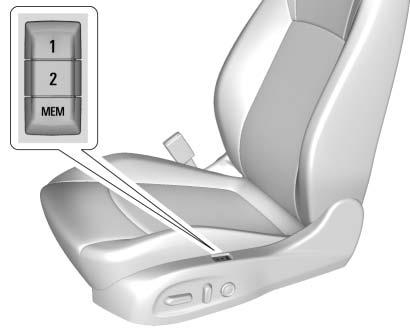 68 Seats and Restraints Memory Seats If equipped, the MEM, 1, and 2 buttons on the outboard side of the driver seat are used to manually save and recall the driver seat and outside mirror positions.