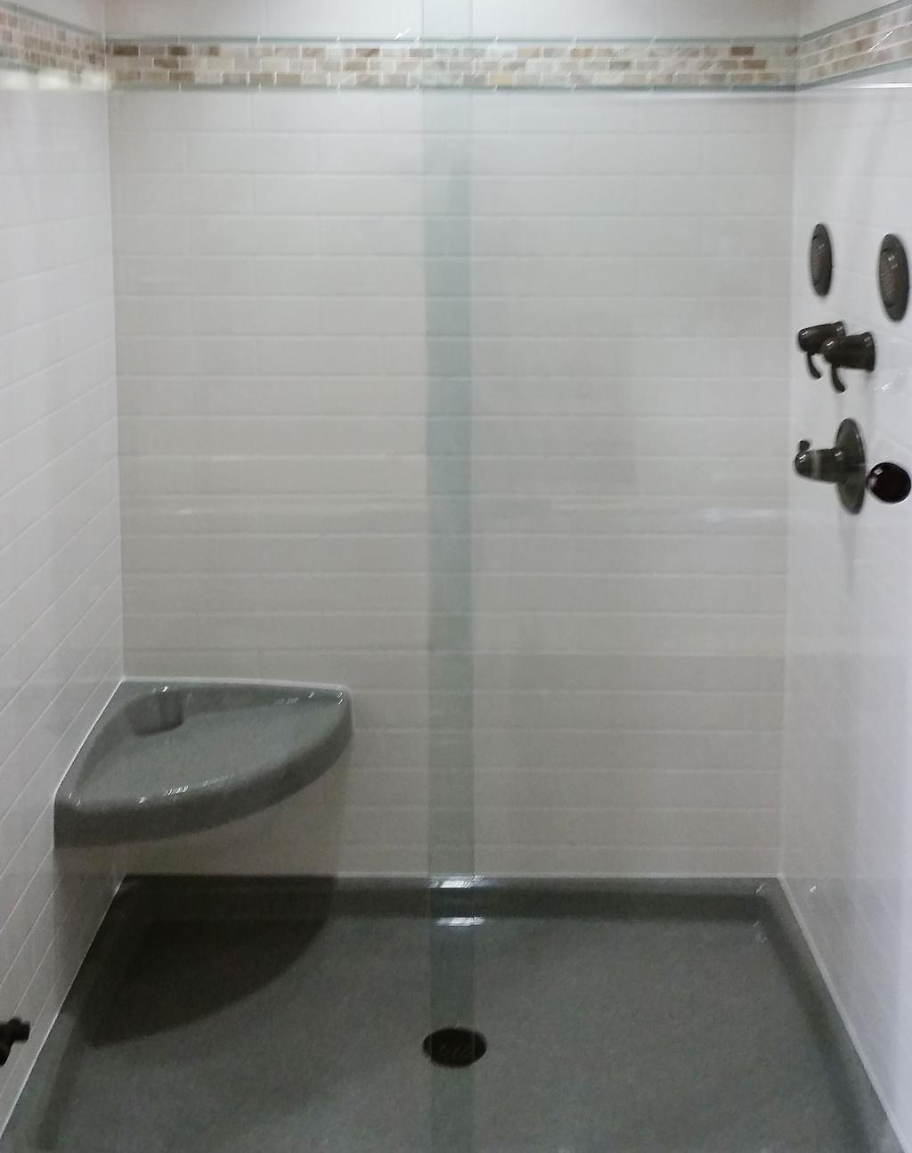 Clear Glass Base: 42 x 42 Low Profile Shower Base Walls: Subway