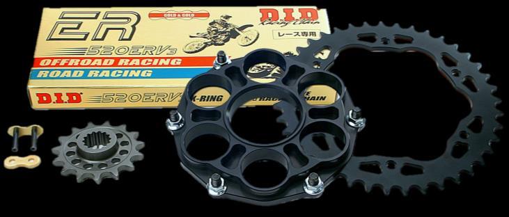 DUCATI "QUICK CHANGE" SPROCKET KITS Each QC sprocket and chain kit includes the following - (1) Chromoly steel drilled and lightened front sprocket (1) CNC Machined black steel rear sprocket or (1)