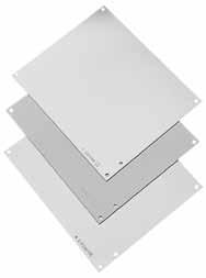 Panels for Junction Boxes Accessories: Panels and Panel Accessories Steel panels are 14 gauge, finished with white polyester powder paint or with a conductive, corrosion-resistant coating.