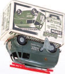 plastic body, twin loud speakers to roof, clockwork motor, working with key, in the original all card box with packing ring (NM-BVG) 60-90 Lot 3172