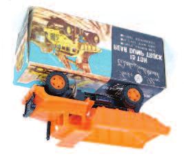 Lot 3237 3237 Tudor Rose plastic and clockwork powered 15-Ton Rear Dump Truck, orange and black body with fixed key mechanism, orange hubs, in the original all card box (VG-BVG) 30-40 3238 Son Ai