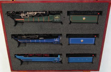 1056 A Bachmann presentation set of 3 class A4 engines and tenders, LNER blue, BR blue, BR green example replaced with a Hornby No.