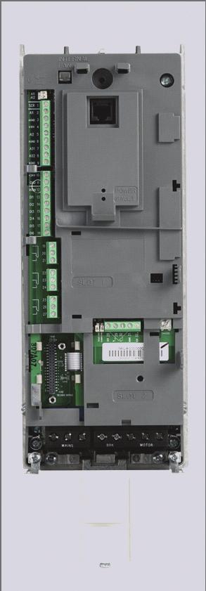 Layout Port for quickly inserting / removing control panel (keypad). Easy to access terminal block for control wiring of transducer and other peripheral devices.