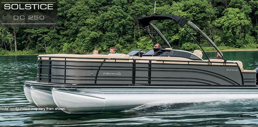 LIVING IN STYLE SOLSTICE DC 250 DESCRIPTION The draws heavily upon sport-boat influences, blurring the line between a pontoon and fiberglass runabout boat.