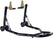 grade motorcycle stands lift the rear of a motorcycle for service, maintenance, or storage. The stands are constructed of 1-1/4 steel tubing with a durable black powder coat.