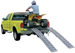 These ramps have a solid plate surface with raised traction cutouts, which are ideal for many loading situations where rung-style ramps do not work well.